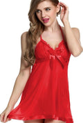 Romance in Maroon Nighty - Premium Satin Material (Maroon, Free Size)