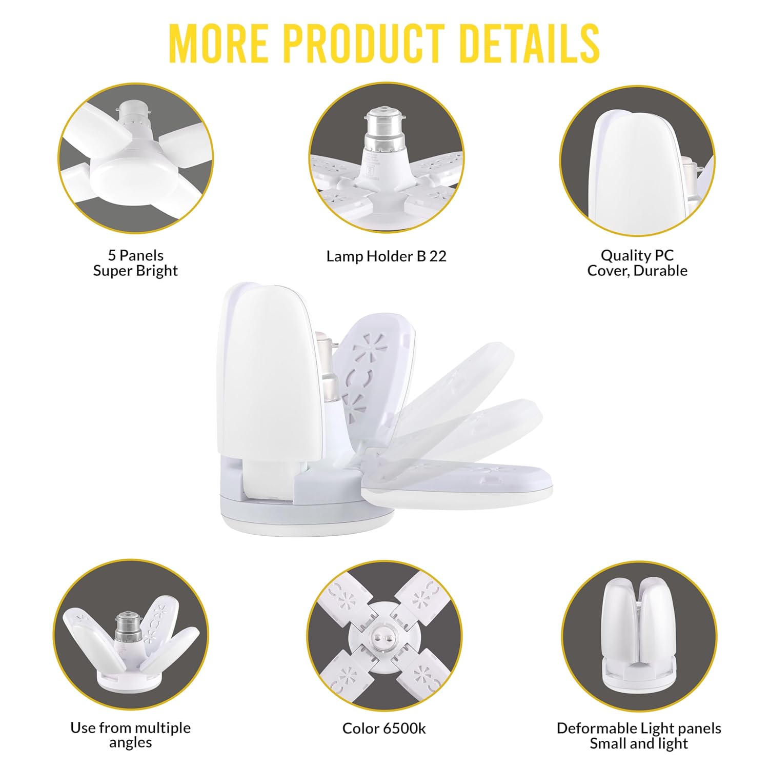 Charkee 25W Cool Day Mini fan Blade 4 Leaf Foldable LED Bulb with Angle Adjustable Ceiling Lights Home
