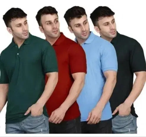 Polo Neck T-Shirt (Multicolor, L) (Pack of 4)