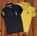 Polo Neck T-Shirt for Men (Pack of 2) (Black & Yellow, L)