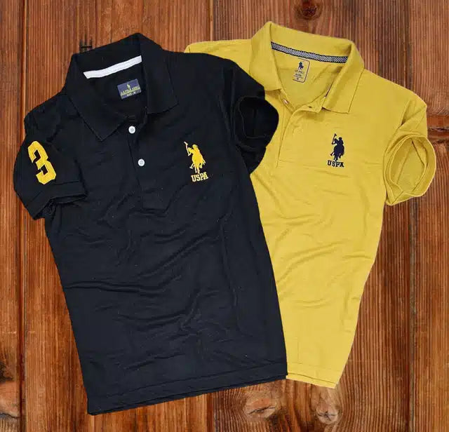 Polo Neck T-Shirt for Men (Pack of 2) (Black & Yellow, L)