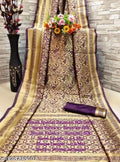 Jacquard Saree With Blouse For Women (Golden& Dark Red, 6.3M)