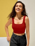 Cotton Blend Solid Top for Women (Red, S)