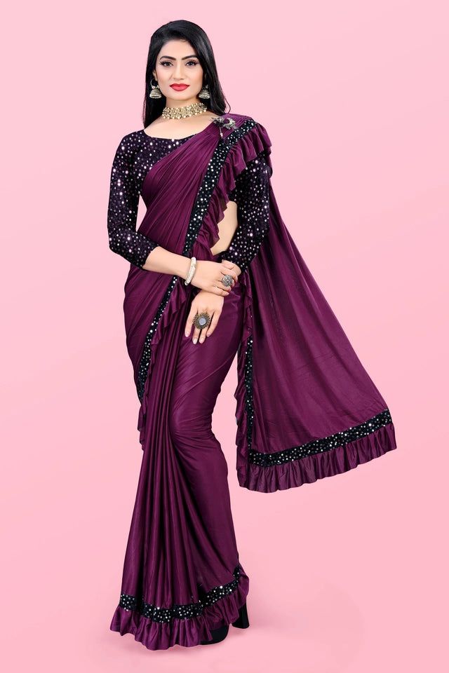 Lycra Blend Solid Saree for Women (Sea Green, 6.3 m)